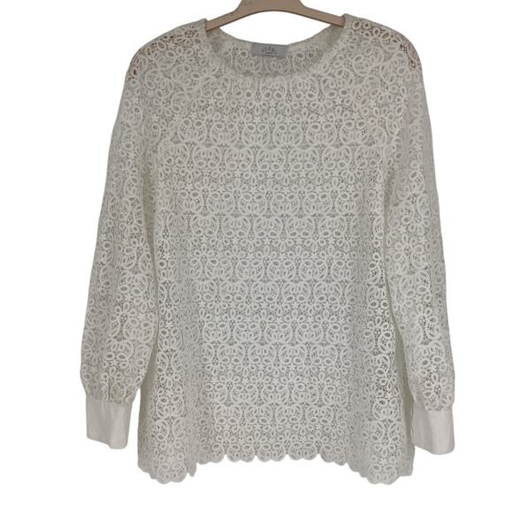 Pearl by Lela Rose Estimate M/L Ivory Long Sleeve Floral Lace Top BohoChic L23-5 - Picture 1 of 6